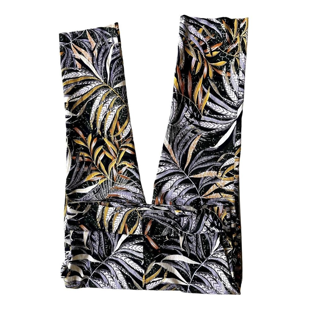 Jules Leopold Pant  SP Small Petite Pull On Ankle Black White Gold Leave…